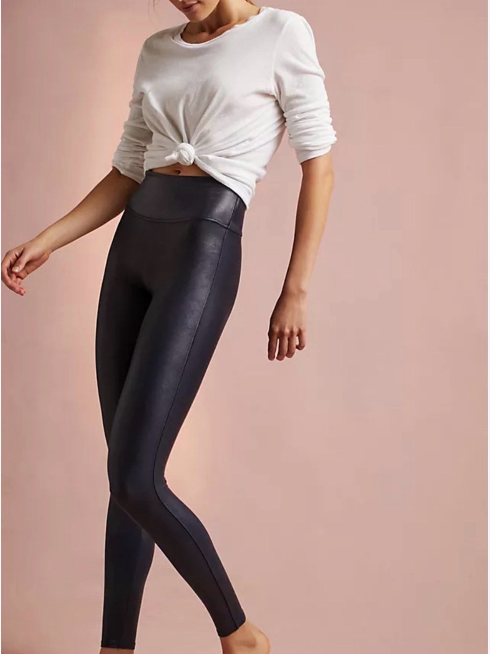 Spanx Faux Leather Leggings High Waist Black Casual Athletic Style Size‎ M